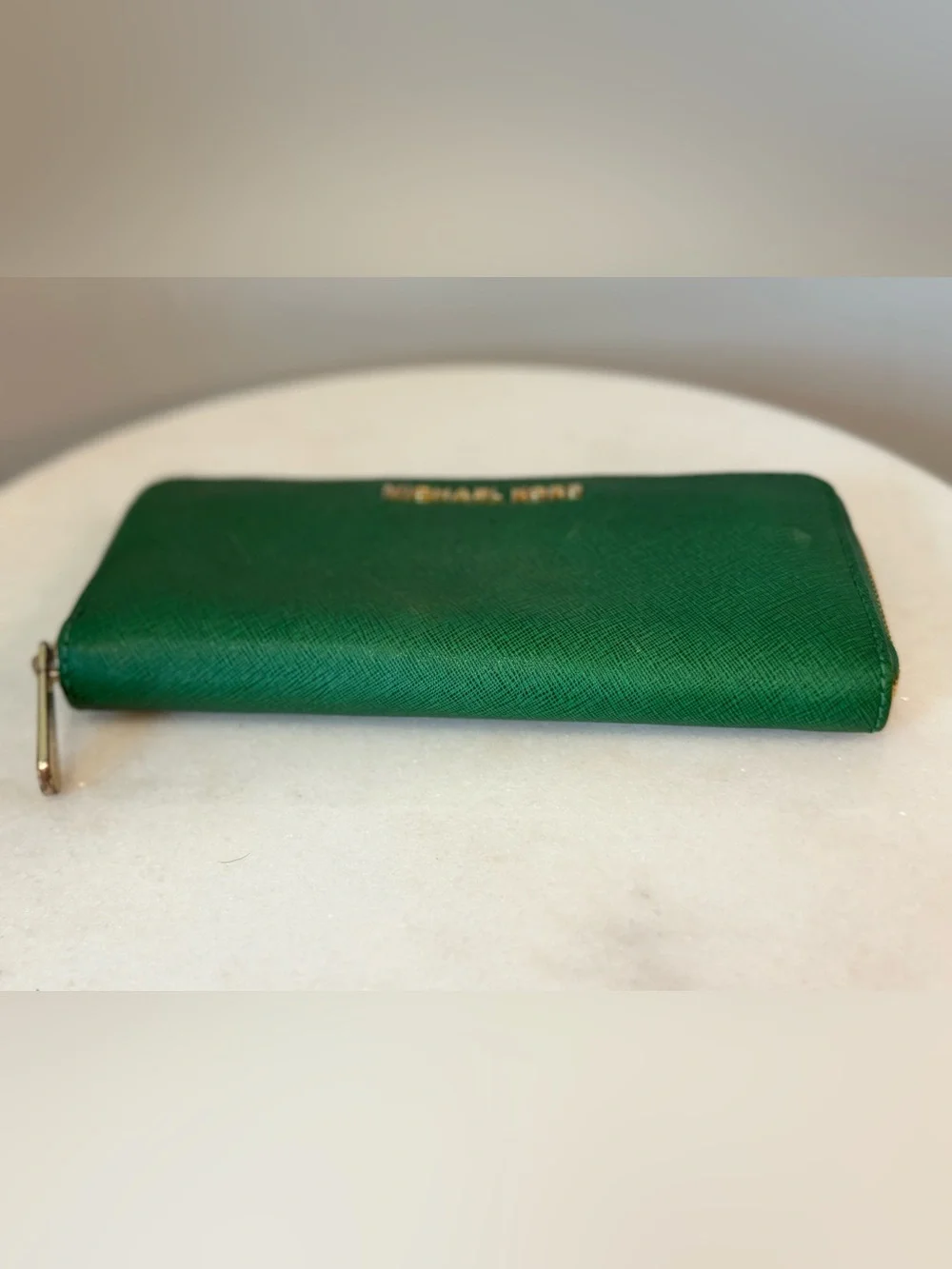 Michael Kors Green  Zip Wallet with Gold Logo